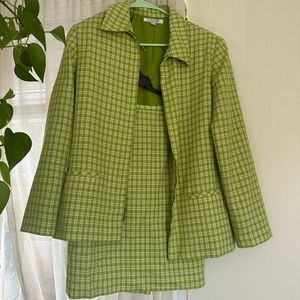 Vintage Loriana green checkered jacket and skirt set.
